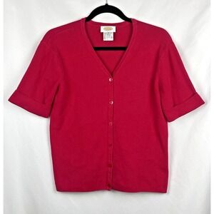 Vintage Talbots Cardigan Womens M Pink 100% Cotton Button Up Preppy 90s Sweater